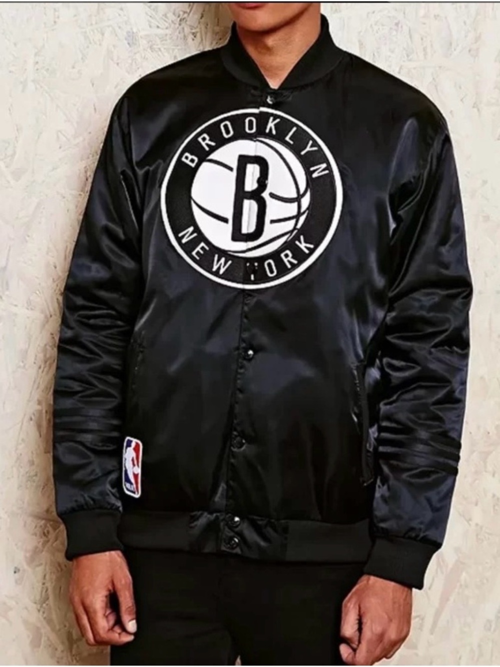 Adidas Brooklyn Nets Satin Bomber Jacket Large